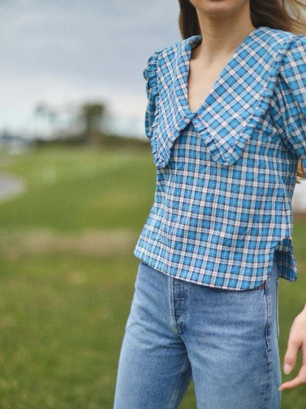 GANNI Seersucker Plaid Collar Blouse - Picture 2 of 15